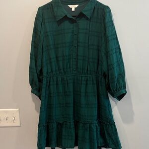 LC Lauren Conrad Green Plaid Long Sleeve Dress